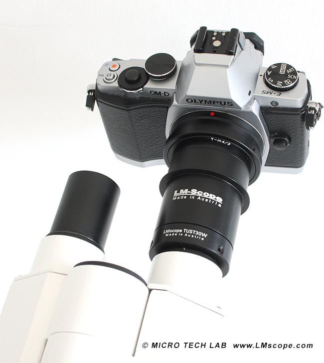 Прикрепление OM-D E-M5 к фототрубке микроскопа не представляет никаких проблем с нашими цифровыми адаптерами LM
